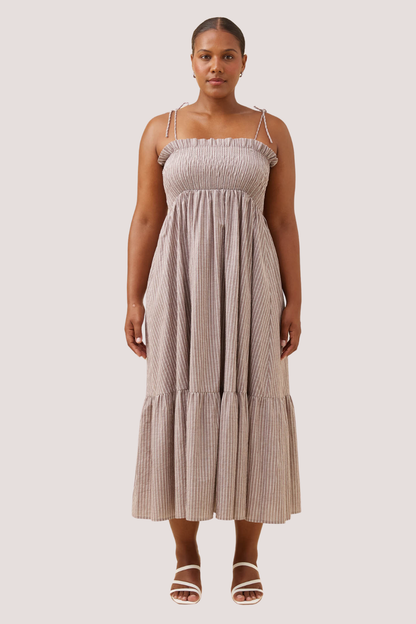 Lyndell Shirred Maxi Dress | Taupe