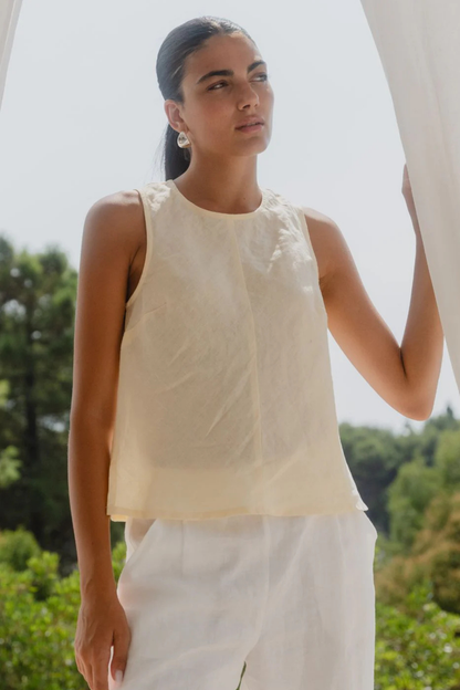 Shoreline Butter Linen Bias Sleeveless Shell Top