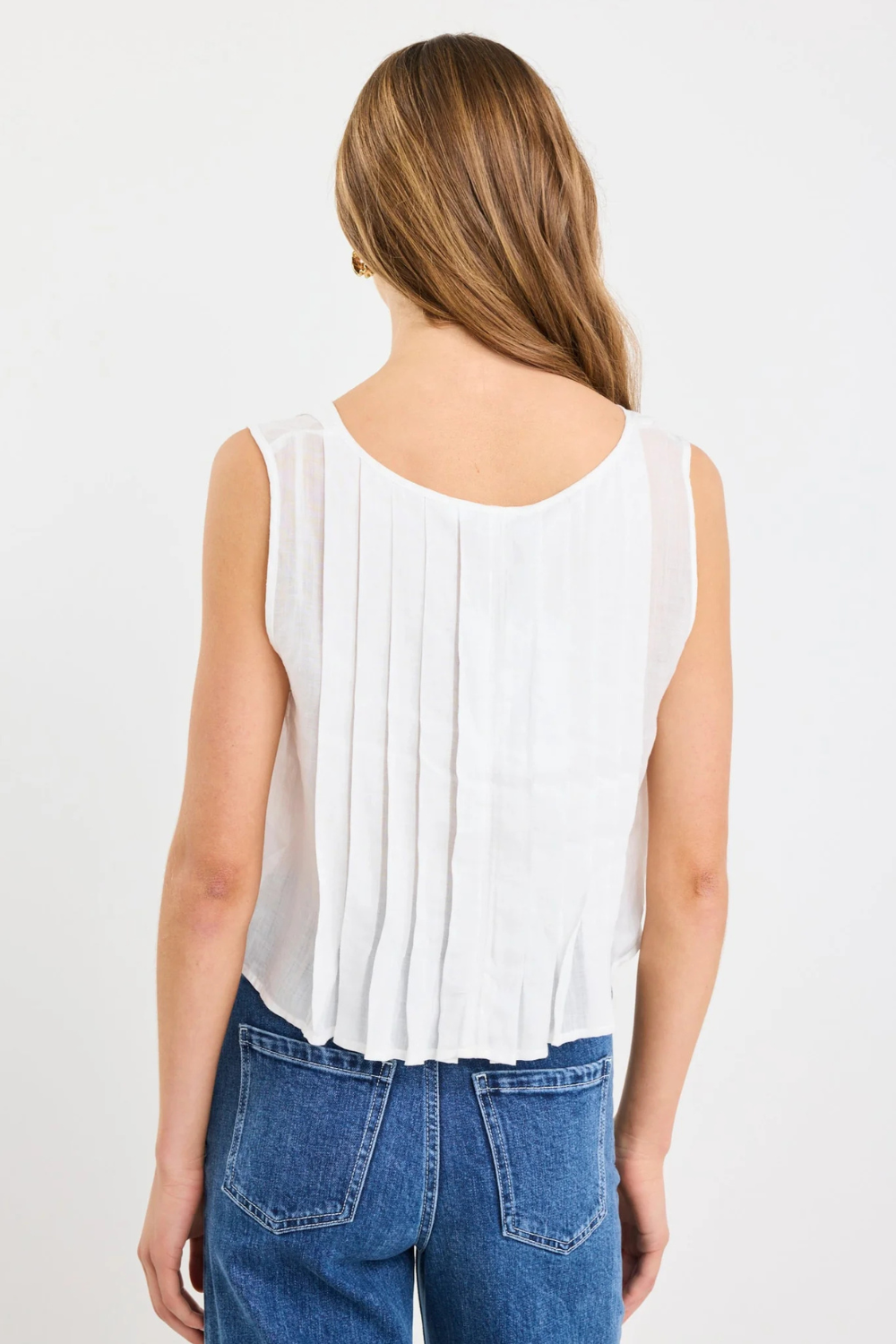 Origami Ivory Ramie Pleated Sleeveless Tie Top