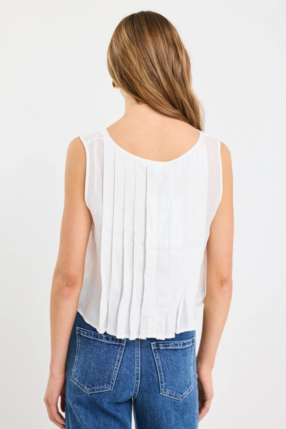 Origami Ivory Ramie Pleated Sleeveless Tie Top