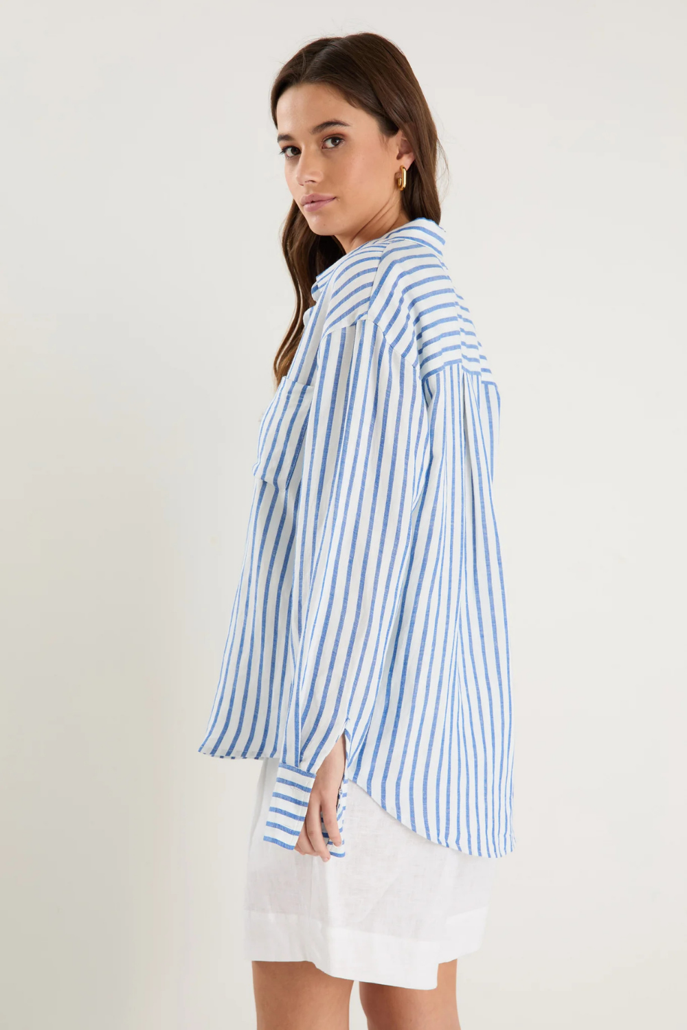Exalted Blue Stripe Linen Viscose Oversized Shirt