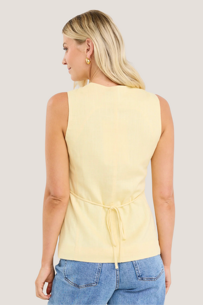 Latitude Lemon Linen Blend Fitted Longline Vest