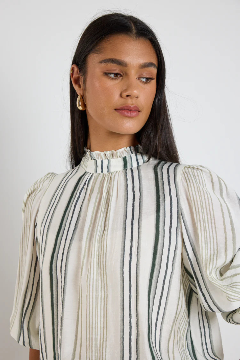 Poet Forest Stripe Long Sleeve High Neck Top