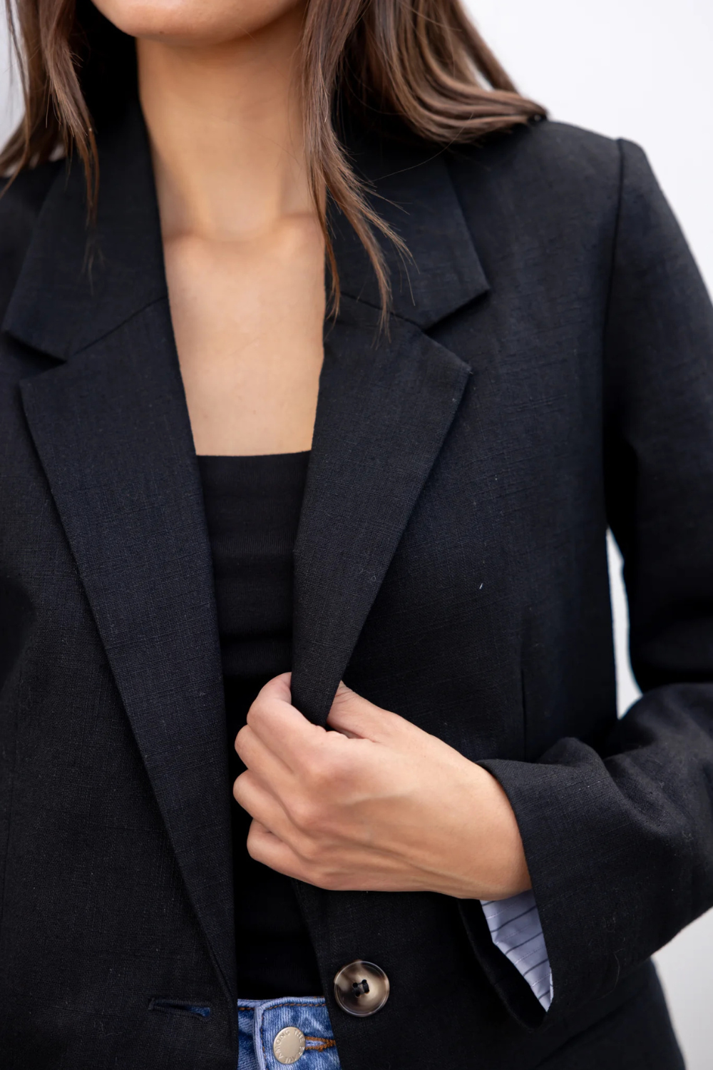 Dock Black Ramie Rolled Sleeve Blazer