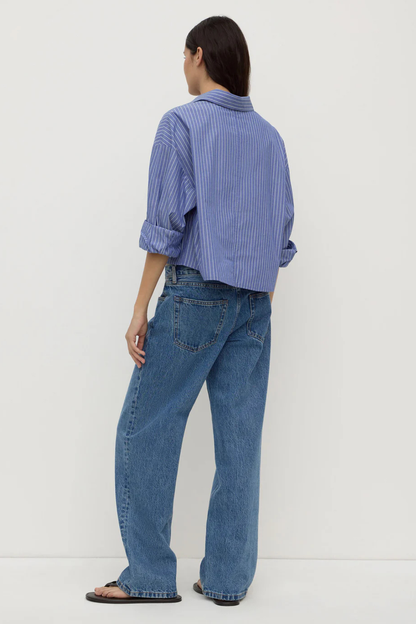 Anais Stripe Cropped Shirt | Blue/White Stripe
