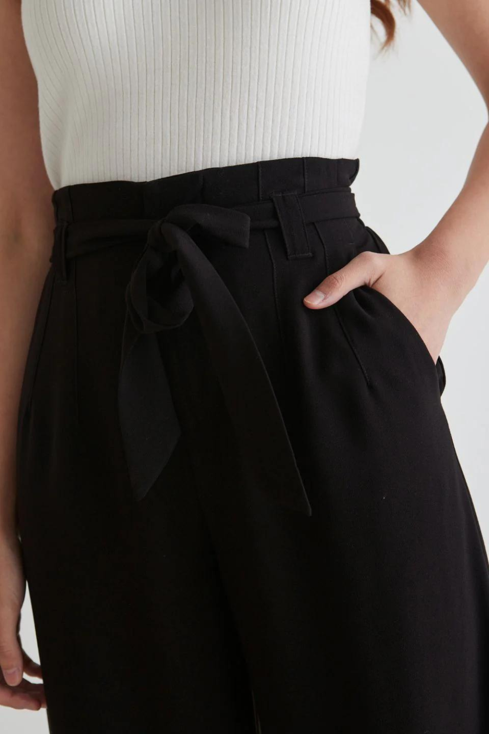 Sydney Black Crepe Wide Leg Tie Belt Pant