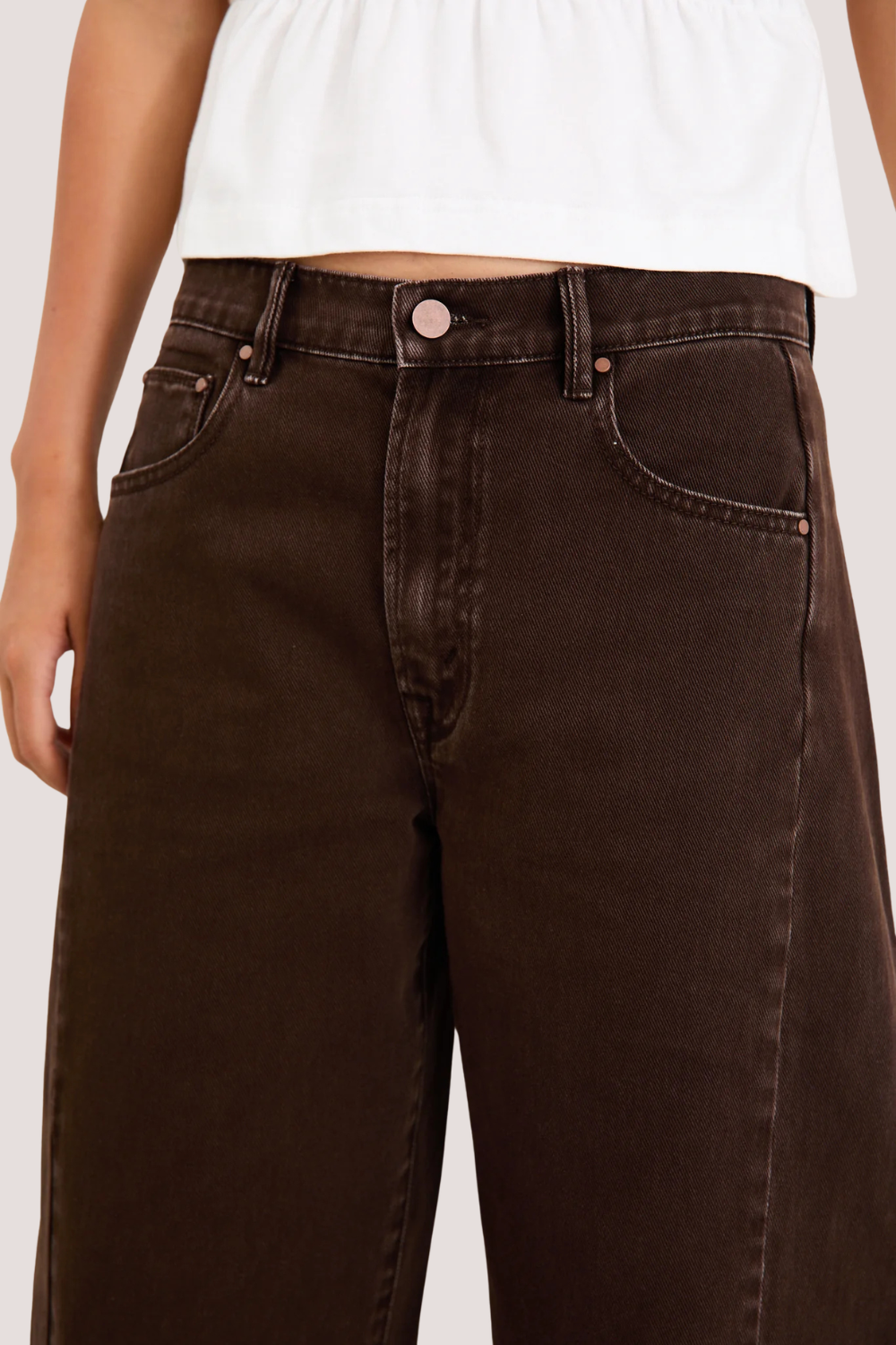 Varsity Chocolate Forward Seam Barrel Jeans