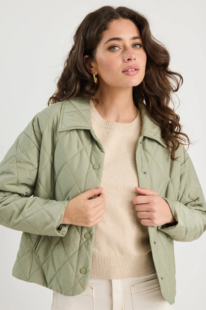 Absolute Soft Khaki Collared Quilted Puffer Jacket