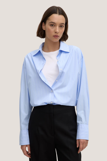 Otis Poplin Stripe Long Sleeve Shirt | Bahama/White