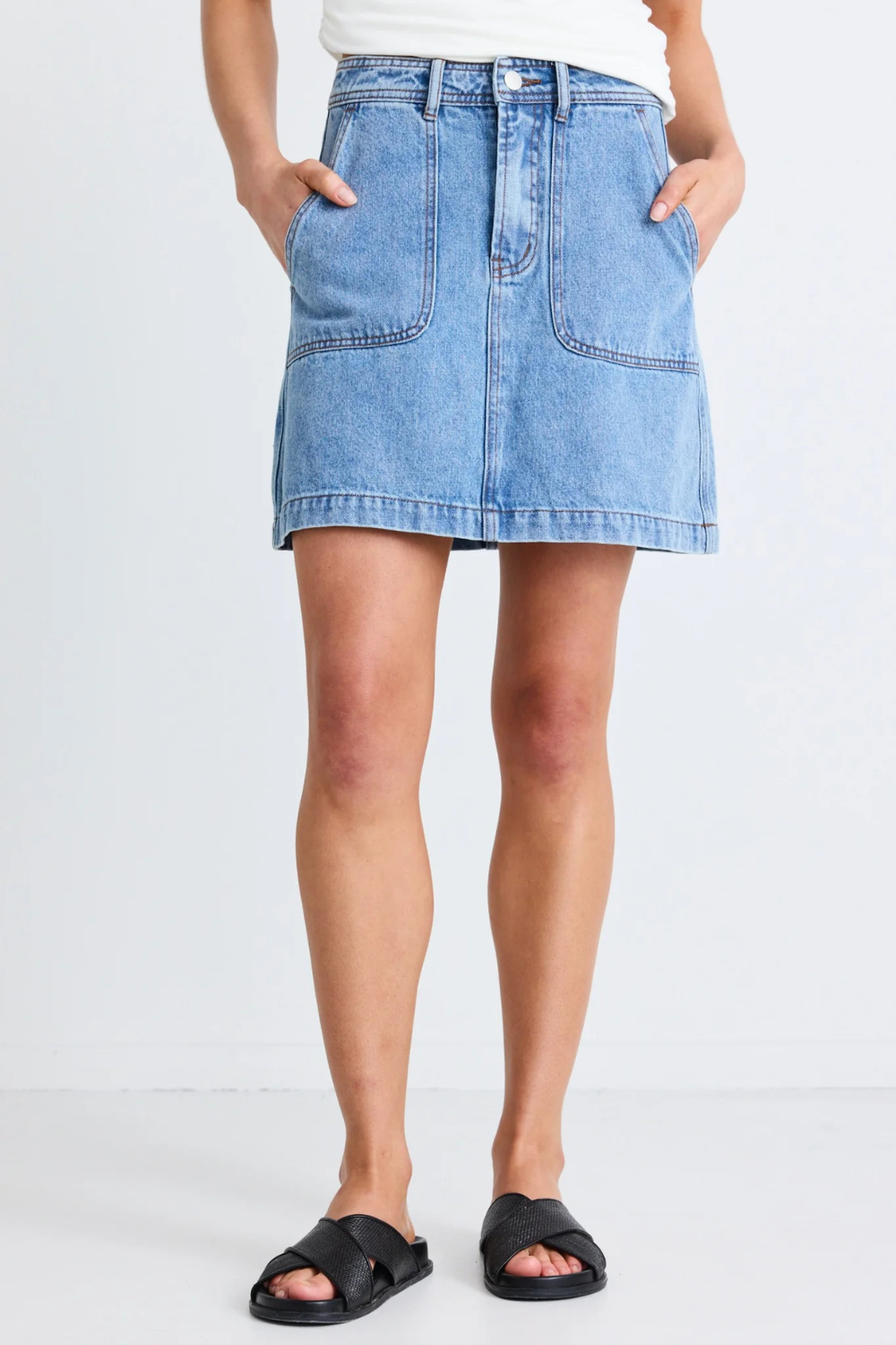 Orchard Mid Blue Pocket Front Denim Mini Skirt