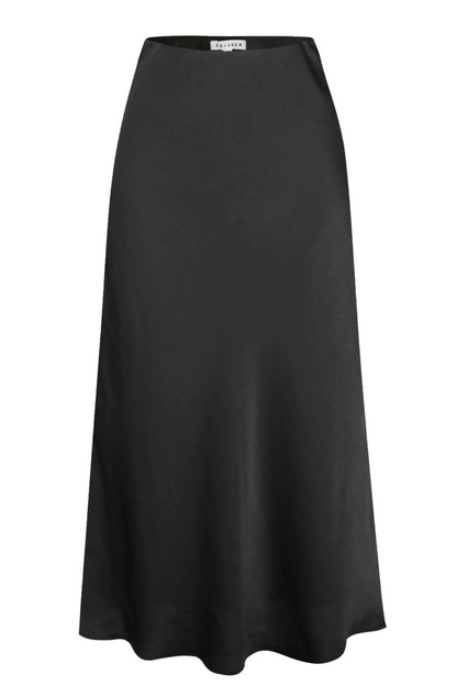 Ivy Black Satin Midi Bias Skirt