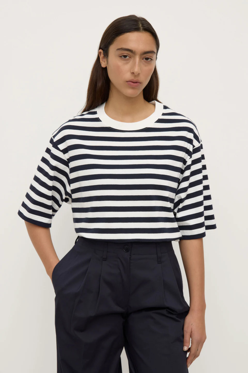 Monte Stripe Cotton Short Sleeve Tee | True Navy/White Stripe