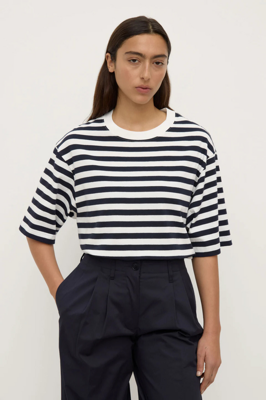 Monte Stripe Cotton Short Sleeve Tee | True Navy/White Stripe