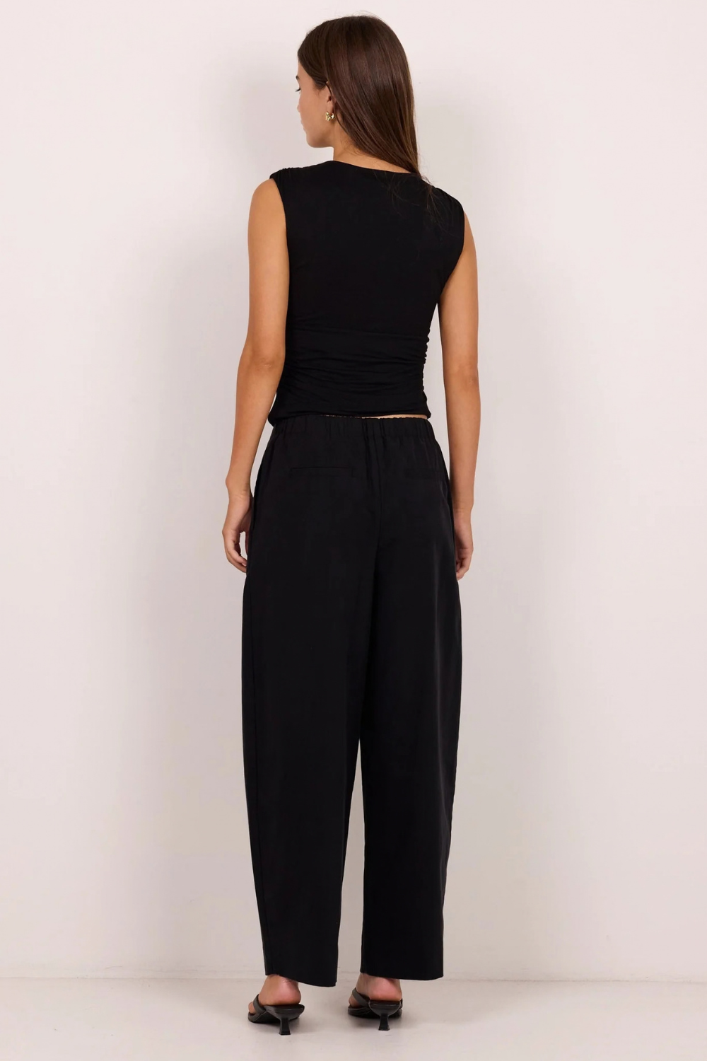 Manifesto Black Front Pleat Barrel Leg Pants
