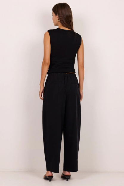 Manifesto Black Front Pleat Barrel Leg Pants