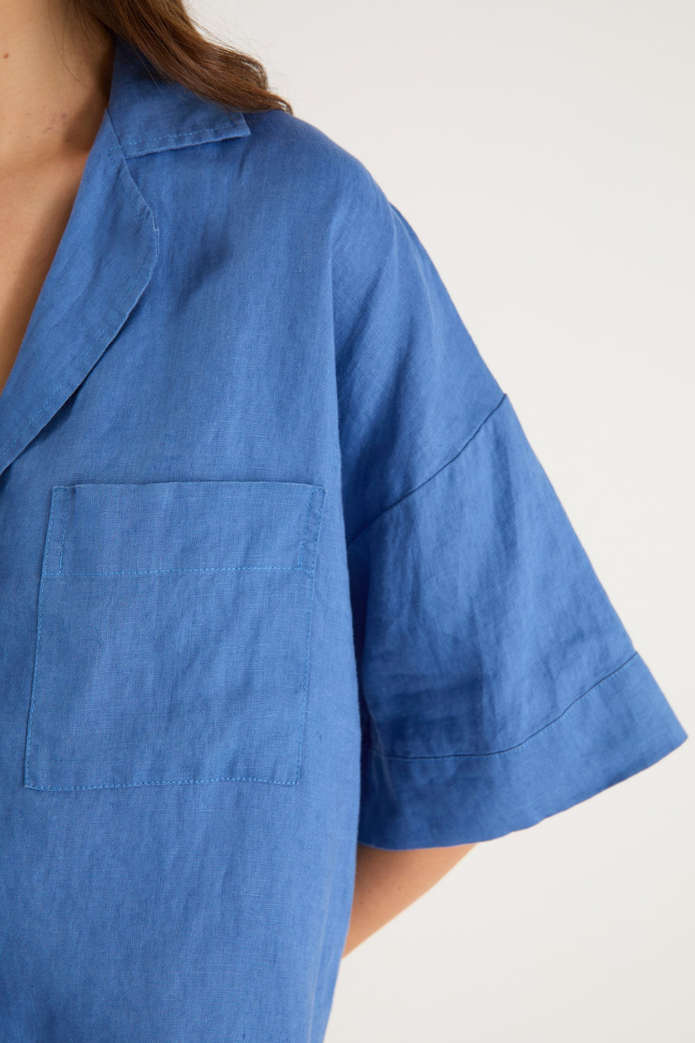 Meander Cornflower Blue Linen Boxy SS Shirt
