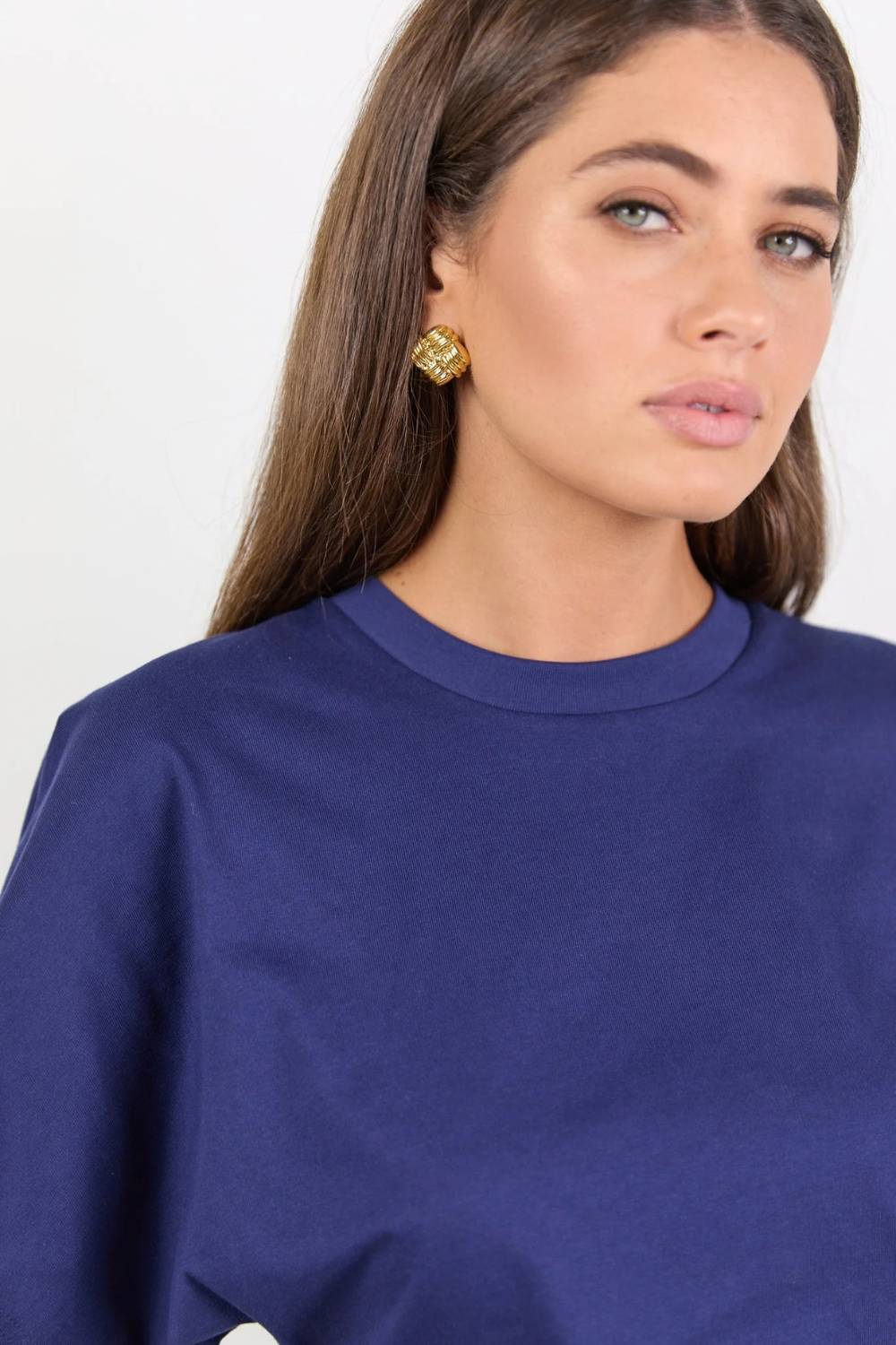 Cadence Ink Cotton Gathered Waist Detail Short Sleeve Tee