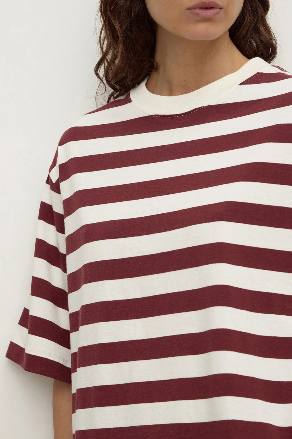 Arla Cotton Tee | Raisin/Cream Stripe