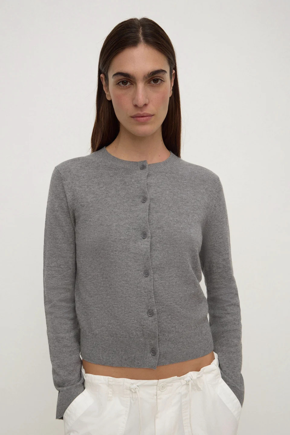 Orina Cotton Cashmere Cardigan | Dark Grey Marle