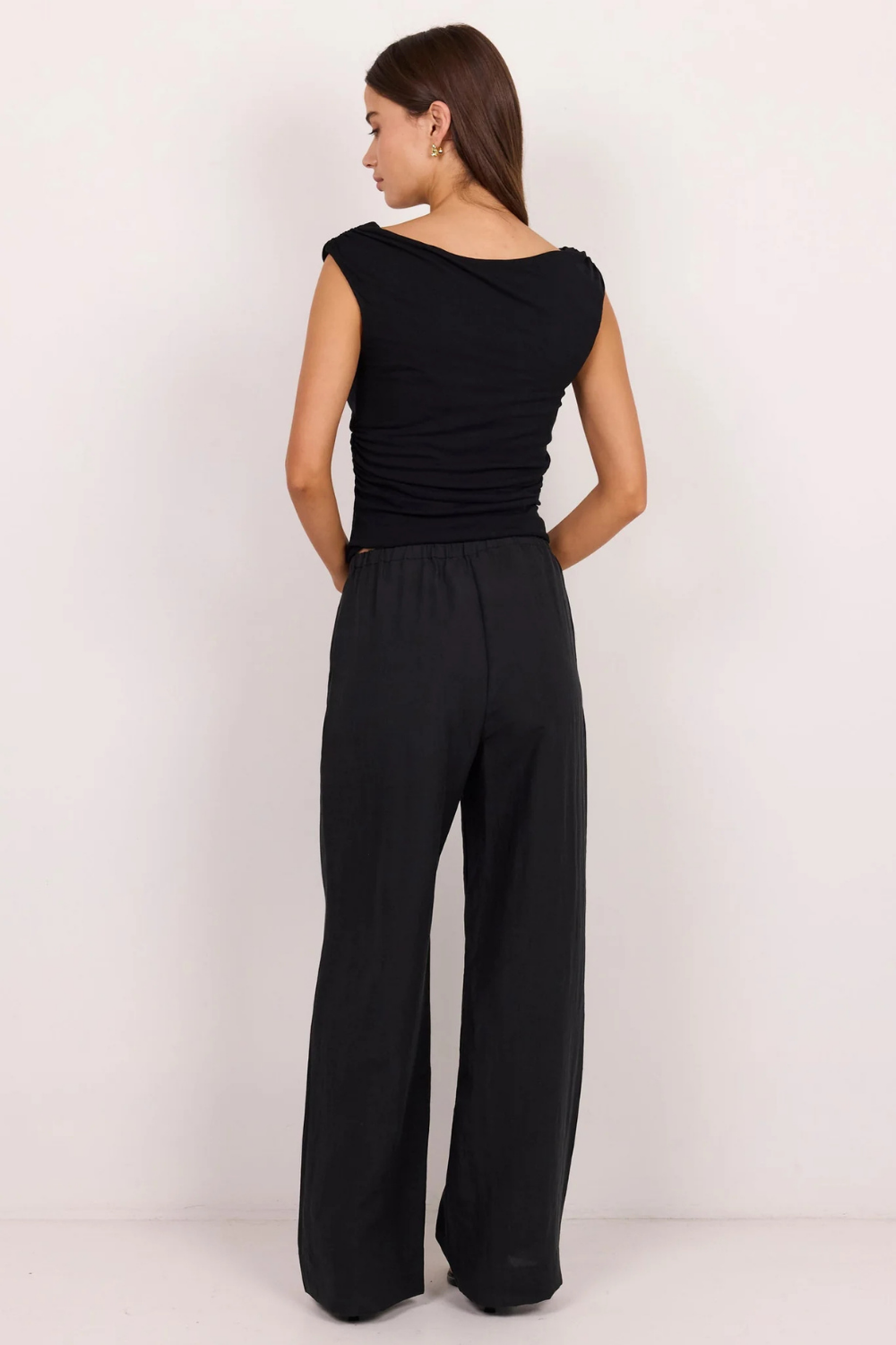 Charmed Soft Black Pleat Front Wide Leg Pants