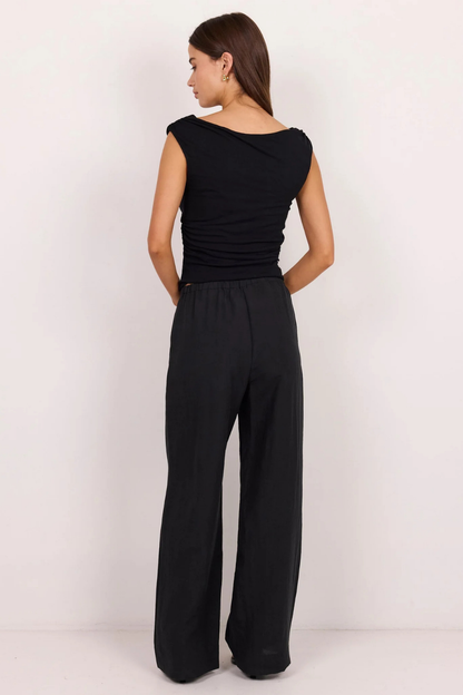 Charmed Soft Black Pleat Front Wide Leg Pants
