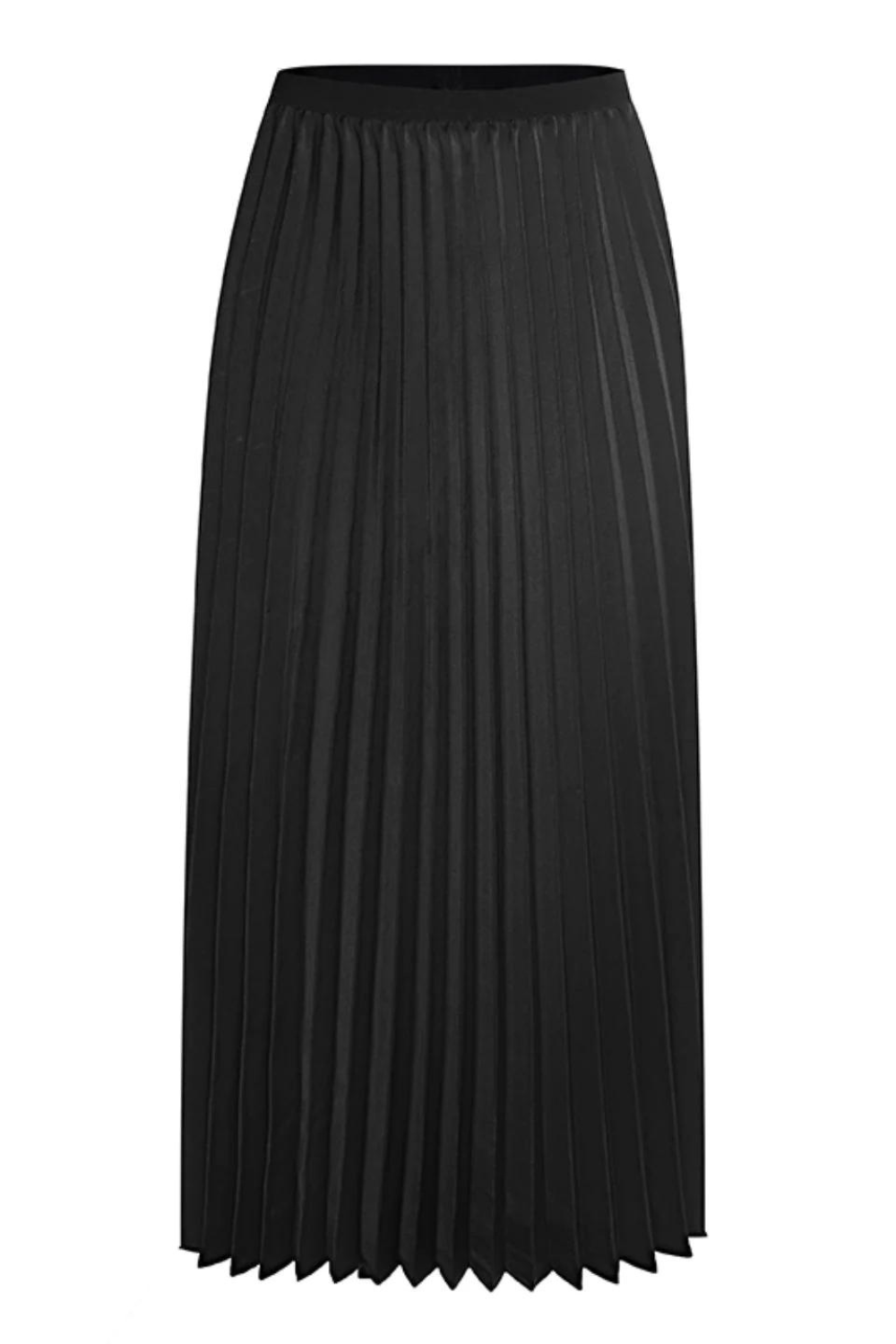 Radiant Satin Pleated Midi Skirt | Black