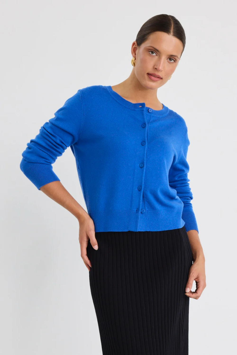 Dedication Cobalt Blue Cashmere Blend Crewneck Cardigan - Cobalt