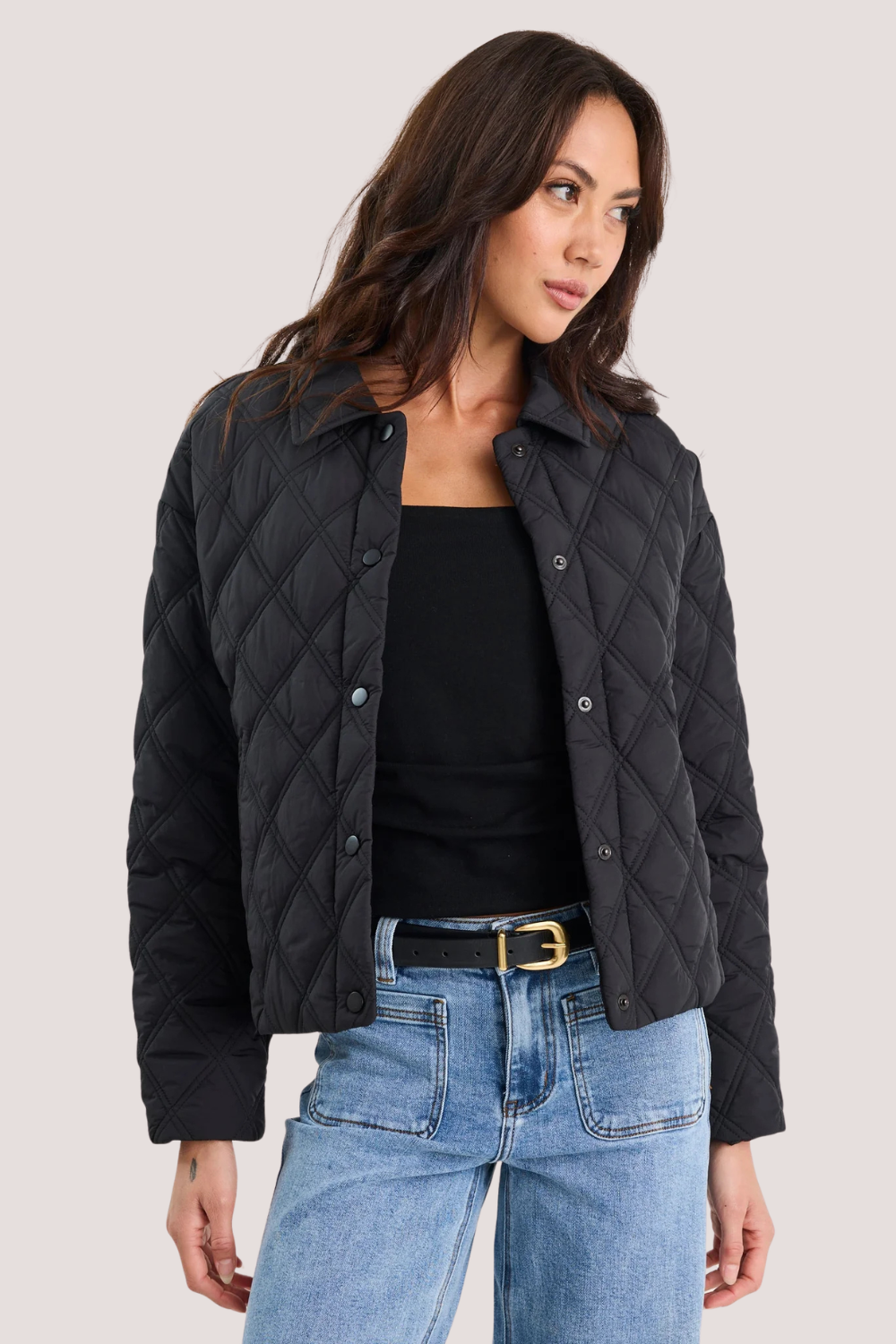 Absolute Black Collared Quilted Jacket