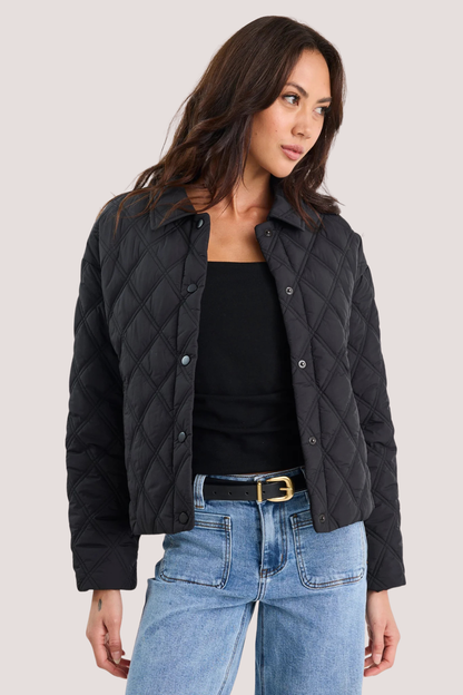 Absolute Black Collared Quilted Jacket