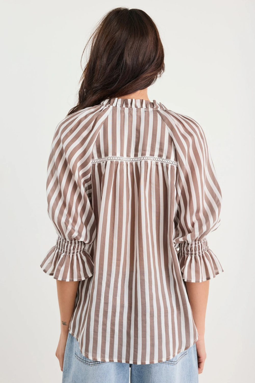 Noetic Chocolate Stripe Short Sleeve Blouse