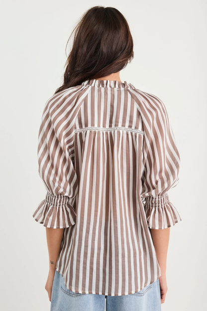 Noetic Chocolate Stripe Short Sleeve Blouse