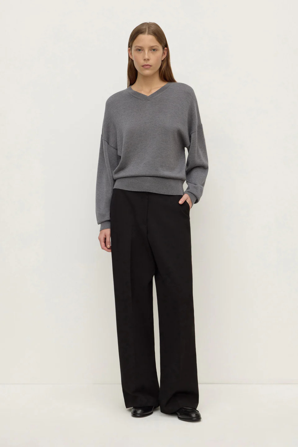 Mira V Neck Sweater | Dark Grey Marle