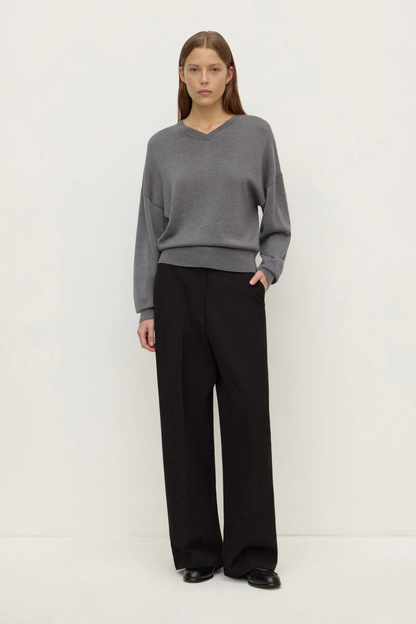 Mira V Neck Sweater | Dark Grey Marle