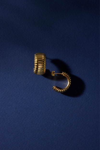 Ridged 14k Gold Plate Huggie Stud Earring