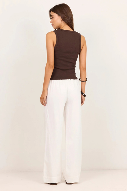 Wellness White Linen Pull On Wide Leg Pants