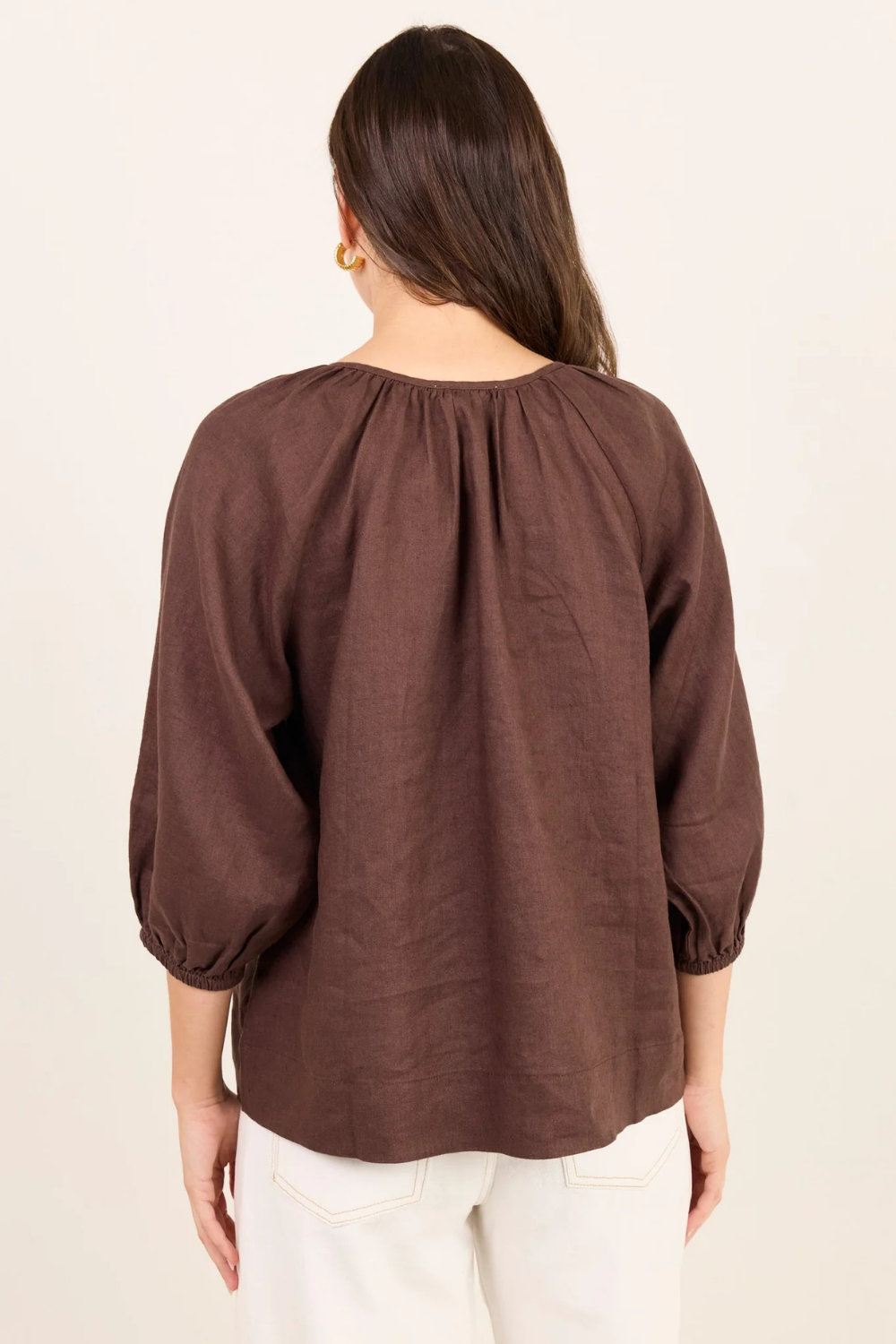 Revolutionary Dark Chocolate Linen Relaxed LS Top