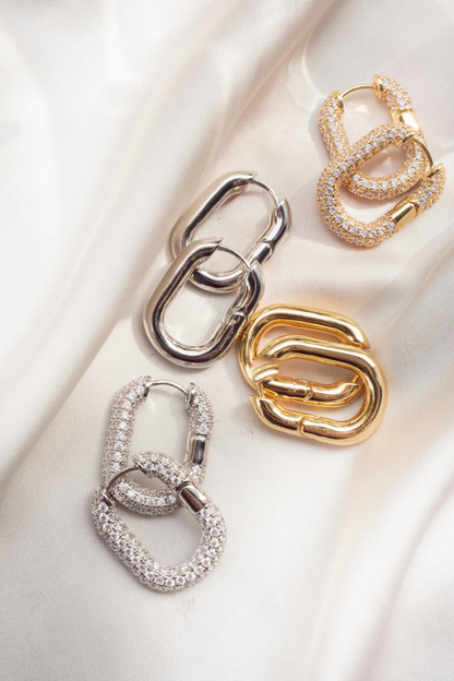 XL Pave Chain Link Hoops | Gold