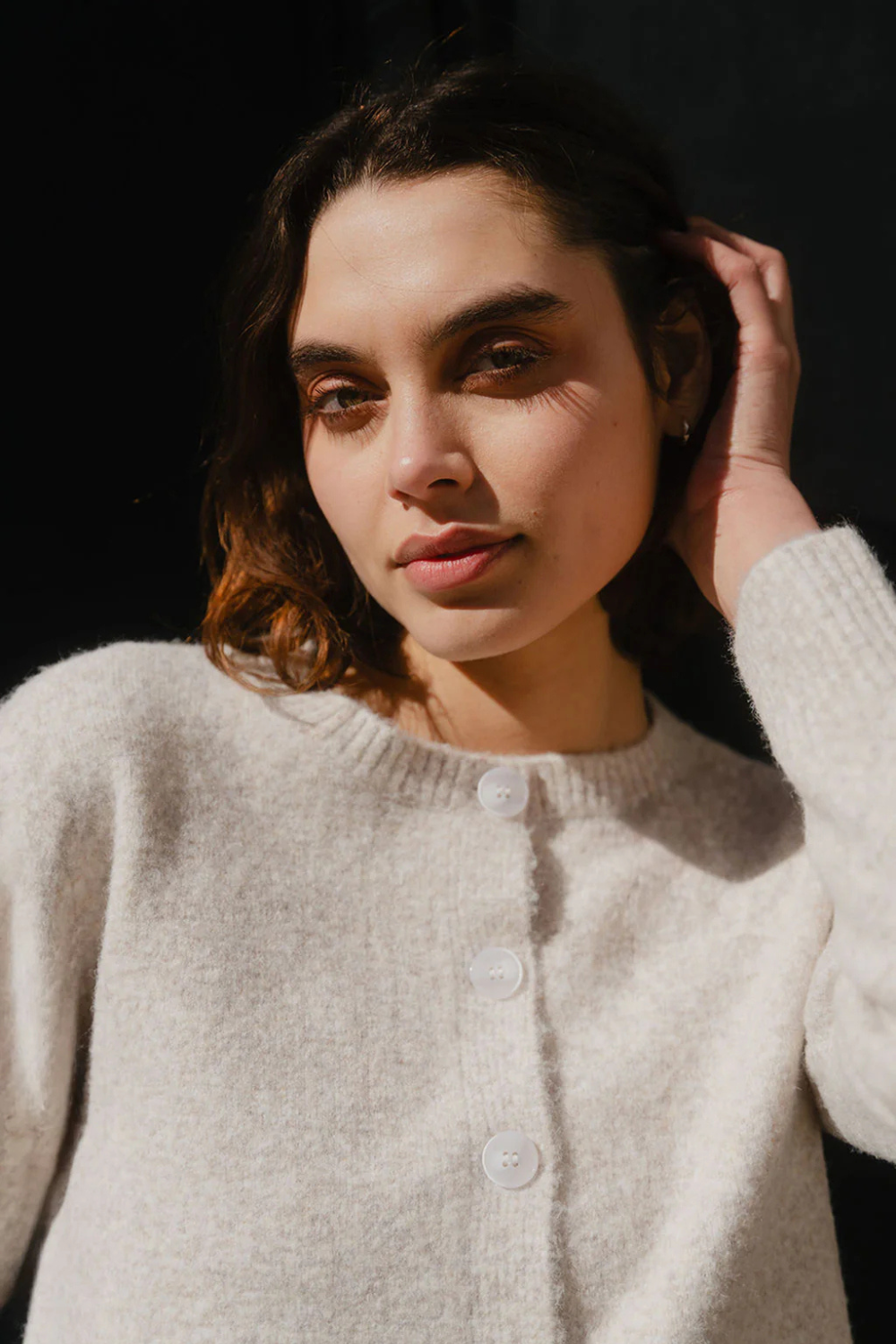 Crest Oat Marle Crewneck Cardigan