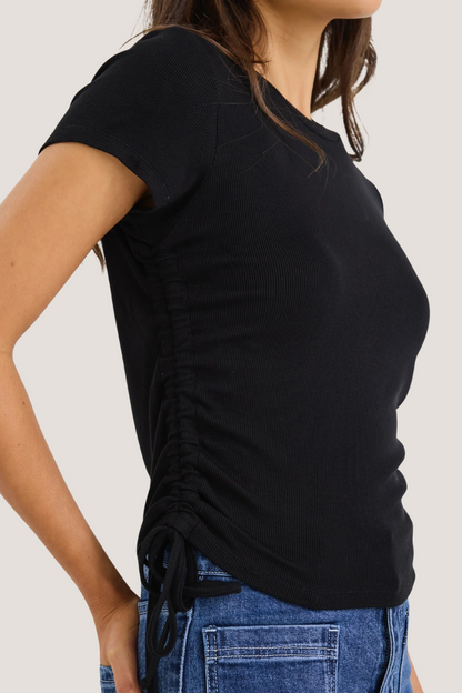 Perfect Black Rib Rouched Side Crop Tee