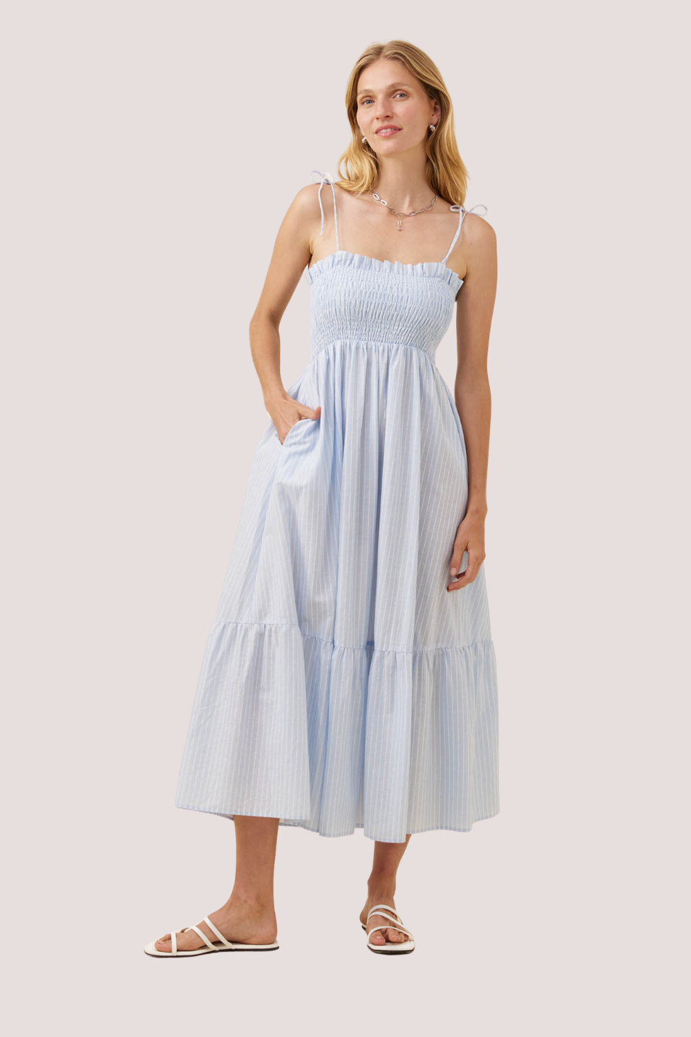 Lyndell Shirred Maxi Dress | Light Blue