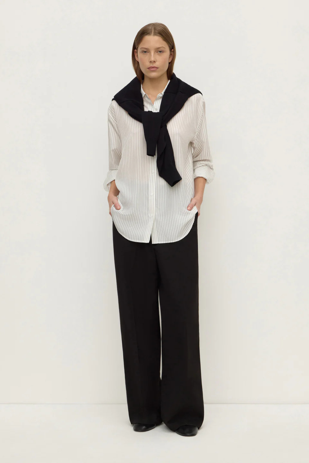 Saskia Silk Shirt | Cream/Charcoal Stripe