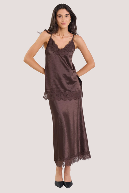 Noir Chocolate Satin Lace Trim Cami