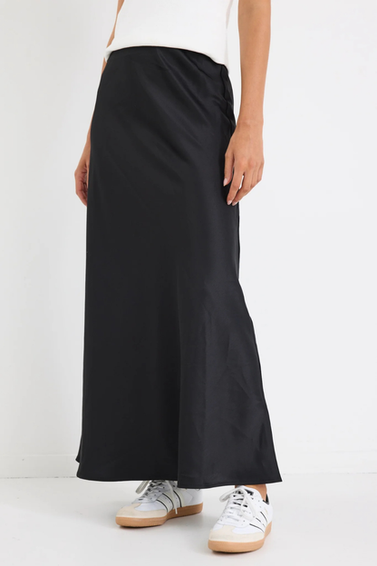 Prodigy Black Satin Bias Maxi Skirt