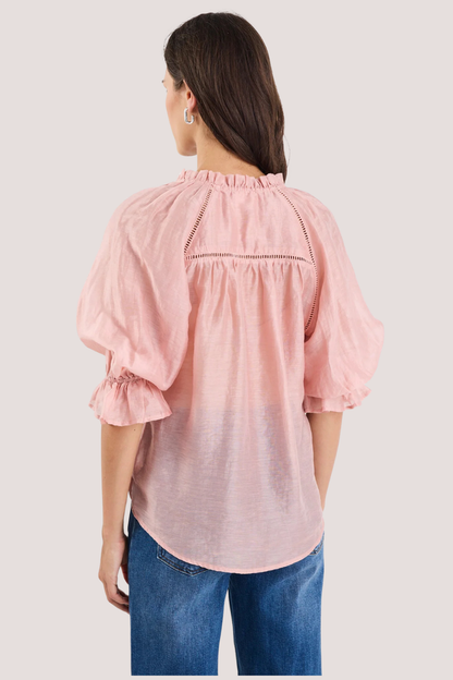 Encounter Blush Textured SS Gathered Button Front Top