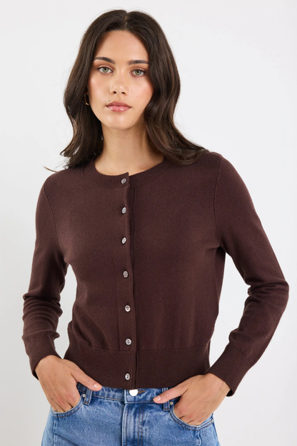 Autograph Chocolate Soft Fine Gauge Crewneck Cardigan