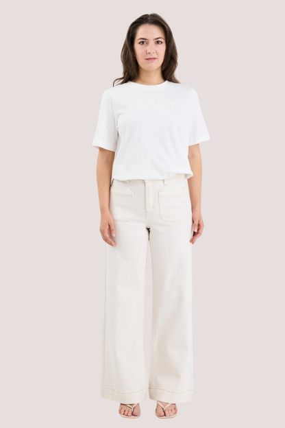 Zoey Ecru Petite High Rise Wide Leg Pocket Jean