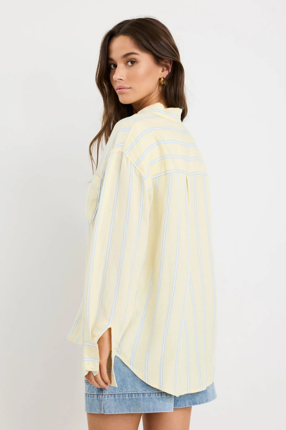 Exalted Yellow Stripe Linen Viscose Oversized Shirt
