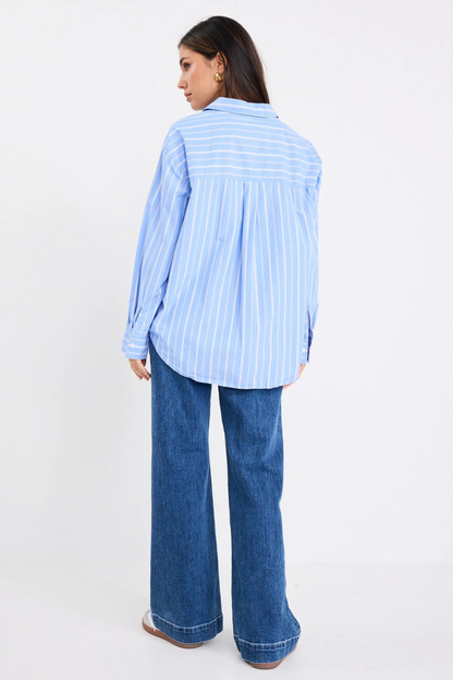 You Got This Mid Blue White Stripe Oversized Boyfriend Shirt