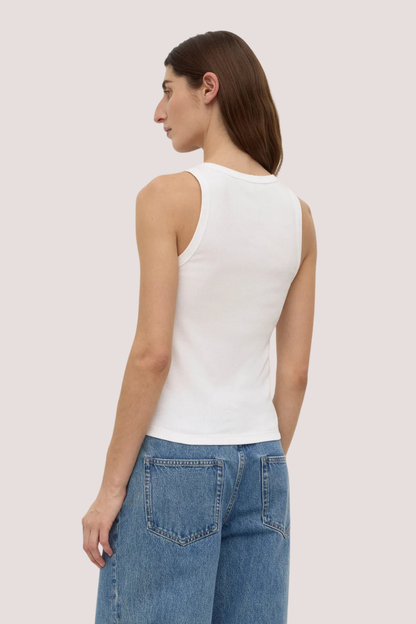 Robyn Scoop Neck Rib Tank | White