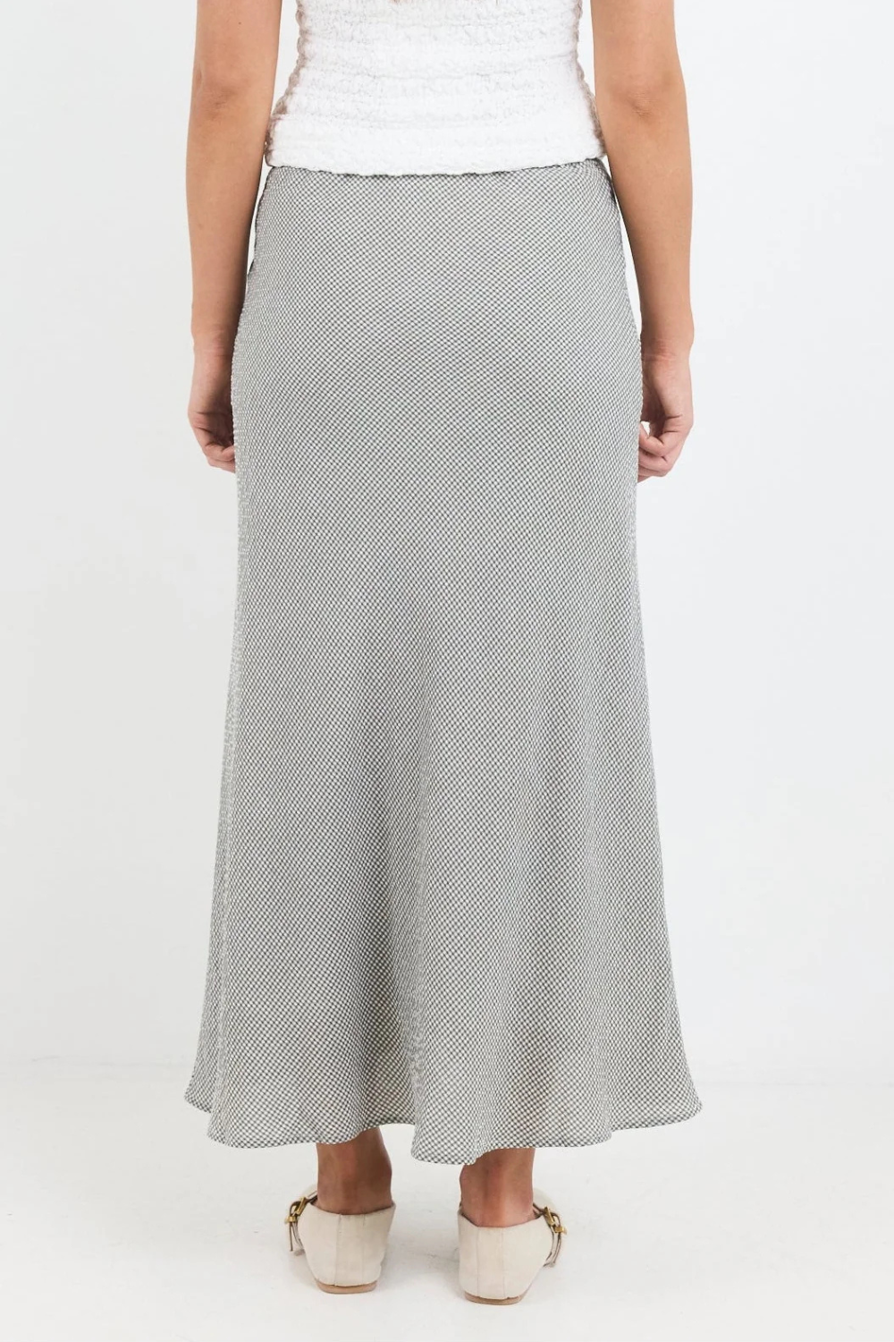 Summit Khaki Mini Gingham Tie Waist Bias Maxi Skirt